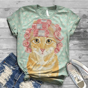 Femei de moda T-shirt cu Maneci Scurte 3D Pisica Drăguț Animale Imprimate Harajuku High Street O-gât Topuri Tricou tricou Femei de Top Tricouri