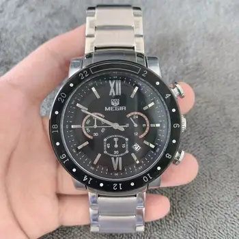 Men ' s Argint din Oțel Inoxidabil Negru Afaceri Ceas de Moda rezistent la apă Oțel Cuarț Ceas Creative Cronograf Ceas Reloj