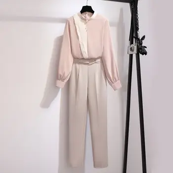 Moda Set De Două Piese Femeile 2021 Primavara-Vara Set Elegant De Birou De Lucru 2 Bucată De Costume Bluza Cu Maneci Lungi Tricou + Pantaloni Lungi
