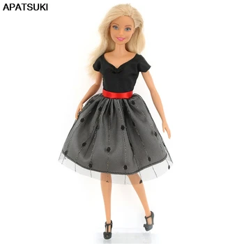 Papusa De Moda Rochie Pentru Papusa Barbie Haine Negre V Neck Top Gri Fusta Rochii Pentru Papusi Barbie Haine Accesorii 1/6 Jucarii