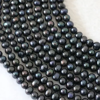 Naturale de cultură de apă dulce black pearl nearround 7-8mm diy bijuterii de înaltă calitate ceremonia de nunti cadou margele vrac 15inch B1335