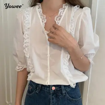 Primăvară-vară de Moda pentru Femei Bluze albe Solidă Plus Dimensiune Haine de sex Feminin cu Maneci Lungi Șifon Tricouri Femei Tricouri Largi Simplu