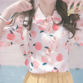 Fructe Piersica Roz Bluza Femei Femme 2021 Desigual Bluze Chemises Hawaii Adolescenta Tanara Boho Fete Tricou De Vara Harajuku Topuri