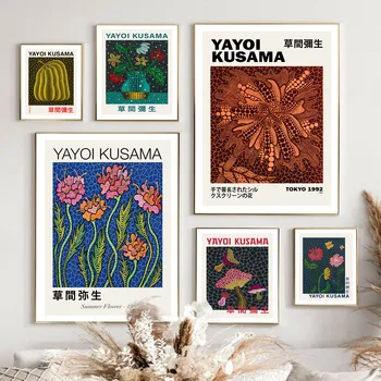 Yayoi Kusama Anime Dovleac Cu Ciuperci Polka Arta De Perete Panza Pictura Nordică Postere Si Printuri Poze De Perete Pentru Living Decorul Camerei