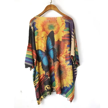 2136 Noi de Vara cu Maneci Scurte Tricotate T-shirt Europene Pulover Fluture de Imprimare Pentru Streetwear Stil Supradimensionate Topuri Femeile