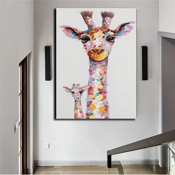 Pline De Culoare Și Drăguț Girafa Familie De Animale Panza Pictura Poster Print De Arta De Perete Poza Pentru Living Home Decor Fara Rama