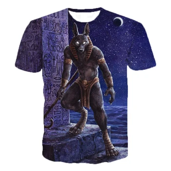 Faraon Anubis Bărbați T-Shirt de imprimare 3D Misterios Stil Retro, O-neck barbati maneca scurta moda casual supradimensionat tricou top tee
