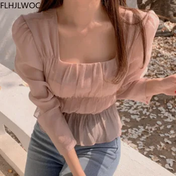 Coreea De Topuri Chic Blusas Feminina Femei De Moda Este Slim Fit Roz Drăguț Fete Dulci Scurt, Bluze