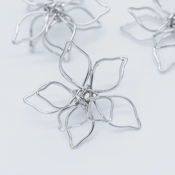 10buc, placat cu Rodiu, Sârmă, Alamă, Flori 24mm, sunet de Argint Sârmă Florale Charm Pandantiv Conectori (GB-521)