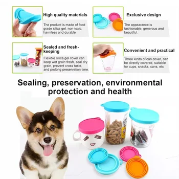 Portabil Silicon Pisică Câine Conserve Capac Alimente pentru animale de Companie Capacul de Stocare Refolosibile Proaspete-păstrarea Capace Instrumente de Bucatarie