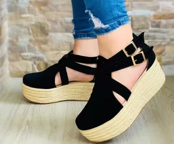 Femei Sandale de Moda Lumina Hasp Stil Casual pentru Femei Pantofi Plat pentru Femei de Vară Panta Pantofi cu Toc de Culoare Solidă Fund Gros 2021