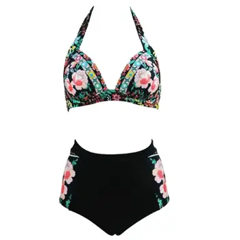 Vara Costume de baie Bikini Femei Seturi de Top, pantaloni Scurti cu Print Floral Underwire Bra + Boxeri de Talie Mare Set de Bikini costume de Baie pe Plajă