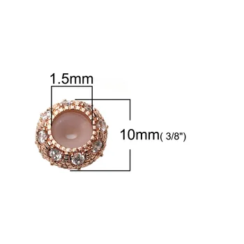 DoreenBeads Cupru Slider Incuietoare Margele Rotunde Aur roz de Silicon Core Clar Cubic Zirconia 10mm( 3/8