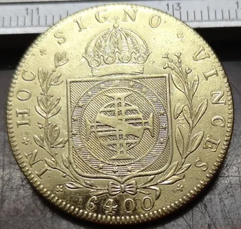 1824-R Brazilia 6400 Reis Copia 22K Placat cu Aur de monede