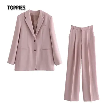 Toppies 2021 Femei de Moda Costum Roz Set Birou Doamnelor Oficială de Două Bucata Set Sacou și Pantaloni