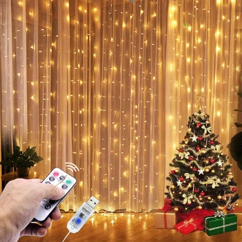 Ghirlandă cu LED-uri Cortina de Control de la Distanță USB Zână Șir de Lumini de Anul Nou Ghirlanda de Crăciun Ramadan Decor Pentru Acasă Fereastra de la Dormitor
