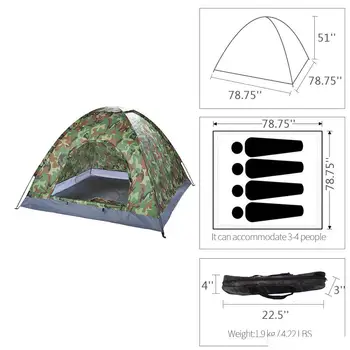 Rezistent la apa 3-4 Persoana Familie Dome Cort de Camping Camuflaj Drumeții în aer liber Portabil 200*200*120cm