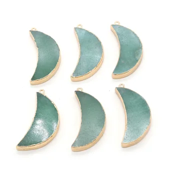 Pandantiv de Piatra naturala Formă Luna Verde Aventurin Jades Farmecele pentru a Face Bijuterii DIY Farmecul Colier Cercei Accesorii 18x45mm