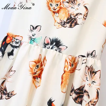 MoaaYina Moda de Vara Pista Designe Femei Rochie V-gât talie Mare Cat de Imprimare Petrecere Elegantă Rochie Midi Vestidos