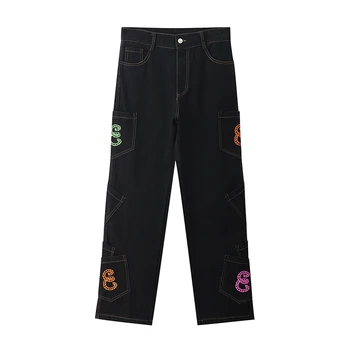 Noul Retro Scrisoare de Imprimare Direct de Marfă Pantaloni Bărbați și Femei Supradimensionat Blugi Pantaloni Harajuku Streetwear Casual Pantaloni din Denim