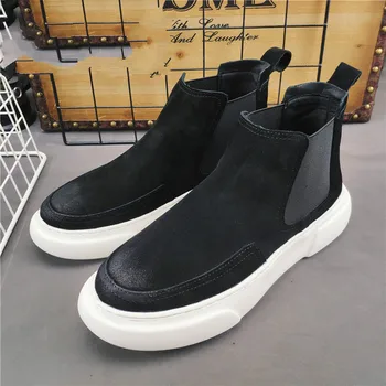 2019 Barbati Pantofi Cald Iarna Cortex Om Vintage Lace-Up Plat Noua Moda Casual Mare Sus pantofi casual Pentru bărbați buty meskie X11-15