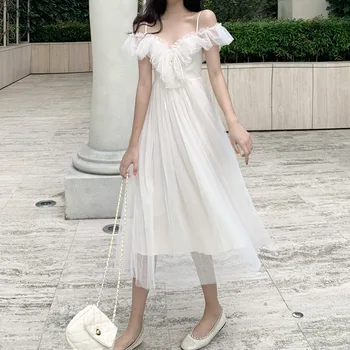 De Vară 2020 Nouă Modă fara Bretele din Lemn Ureche V-gât Curea Dantelă Rochie de Dantelă Femei Haine de Vară Pentru Femei rochie Eleganta