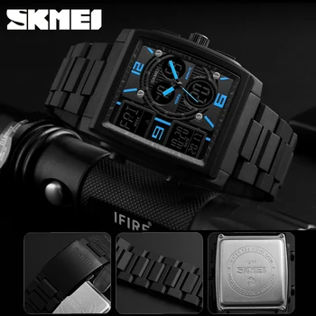 SKMEI noi Militară de Lux Ceasuri din Oțel Inoxidabil Casual Digitale Ceasuri de mana Pătrat Sport Electronic Relogio Masculino