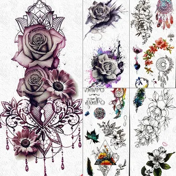 Sexy Floare Trandafir din Dantela Tatuaje Temporare Autocolant Pentru Femei Fals Flora Fete Impermeabil Tatuaj Hârtie Body Art Brațul 3D Tatuaje Bijuterii