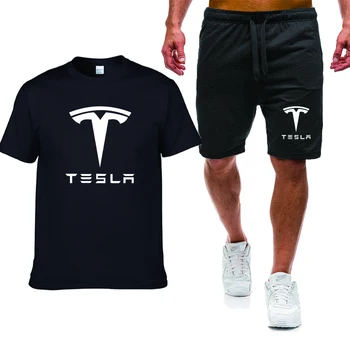 Casual Tendință Tesla masina Logo-ul de Imprimare de Vara tricou POLO Barbati Înaltă Calitate Gât Rotund din Bumbac tricou POLO Barbati pantaloni 2 bucata costum