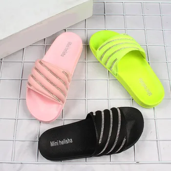 Pantofi Femei 2021 Papuci de casă Plat Pantofle Sclipici Slide-uri Noi Jeleu Tesatura de Bumbac PU PVC Bază de Cristal Sclipici Tobogane de Pantofi Femei