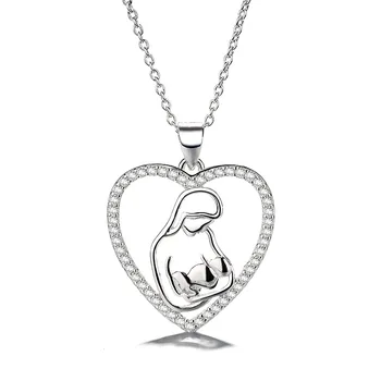MYC1 Argint 925 Mamei și Copilului Dragoste Colier Pandantiv Inima din Argint cu P