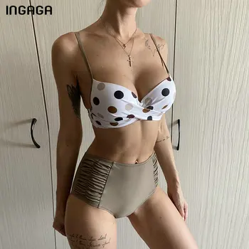 INGAGA Sexy Bikini Talie Mare Costume de baie Femei Costume de baie Push Up Bikini Set Ruched Biquini Leopard Costume de Baie de Vară 2021