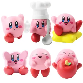 6Pcs/set 5 Cm Kawali Star Kirby Chef cu Lingura de Mere Breloc Drăguț Decora Papusi Mini figurina Modelul de Colectare Jucarii Copii