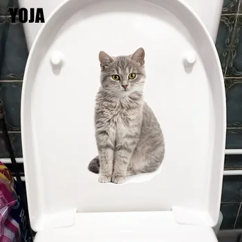 YOJA 13.4 X 23.2 CM Drăguț Pisică Gri Origine Animală Perete Autocolante Murale Personalitate Toaletă Decor T1-3110