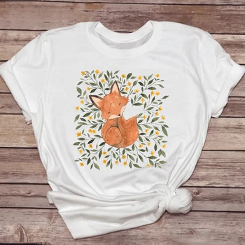 Femei T-shirt Fox Animale de Imprimare Drăguț Maneci Scurte Moda anilor ' 90 Doamnelor Print Elegant T Top Lady Shirt Girl Tee T-Shirt