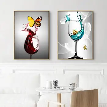 Panza Pictura Postere si Printuri Abstracte Moderne Fluture pe Pahar de Vin Roșu Arta de Perete Imaginile pentru Camera de zi Decor Acasă