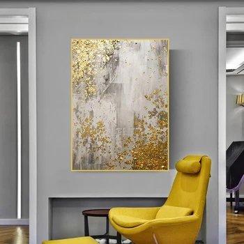 Mare rezumat manual de aur alb imagine copac, abstract golden leaf artă imagine pentru acasă decorare camera de zi