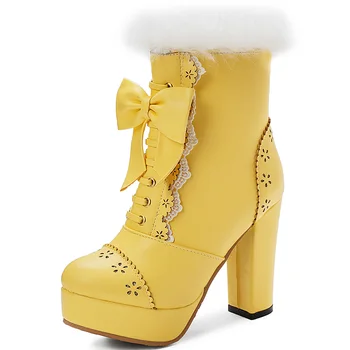 GIGIFOX Platforma Glezna Cizme pentru Femei cu Fermoar Pantofi Platforma Femeie Frumoasă Arc Dulce Lolita Pantofi femei Cizme pentru Femei Plus Dimensiune 48