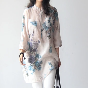 Noi 2021 Topuri si Bluze V-gât Camasi Femei imprimeu Floral Vintage Bluza Femei de Îmbrăcăminte de Sus Maneca Lunga Vara Plina