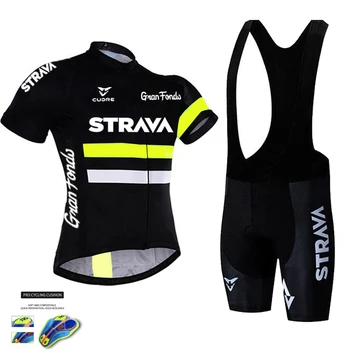 2020 STRAVA Pro Echipa de vară ciclism Jersey set de Biciclete Îmbrăcăminte Respirabil Barbati Maneca Scurta tricou Bicicleta salopete pantaloni scurți 19D Gel pad