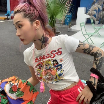 Frumoasă fată Războinic Imprimare Gotic Femei T-shirt Animație Scurtă, tricou Hip Hop de Vara Femei pe Strada în partea de Sus Y2K