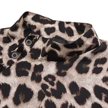 Celmia Femei Vintage Print Leopard Bluze 2021 Tunica De Vara Topuri Cu Maneci Scurte Buton, Casual, Guler Înalt Și Elegant Blusas Feminina