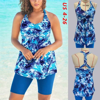 2021 Noi de Vara Tankini de Costume de baie Femei Plus Dimensiune Doamnelor Flori Imprimate de dimensiuni Mari Stil Plajă, Costume de baie și pantaloni Scurți