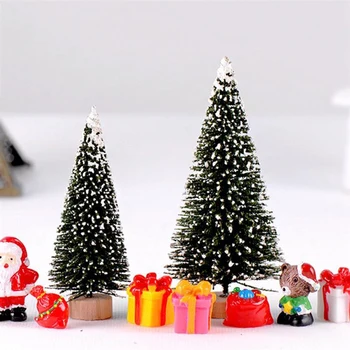 Pom De Crăciun Artificial Figurina Sisal Mătase Cedru Pin Mini Miniatură Micro Peisaj De Crăciun Anul Nou Fairy Garden Decor