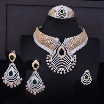 GODKI de Lux Picătură de Apă Femeilor Africa Nunta Naija Mireasa Cubic Zirconia Cravată Colier Dubai 4BUC Set de Bijuterii Bijuterii Dependenta