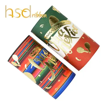 HSDRibbon 75mm 3inch folie de aur personalizate imprimate Mexic Serie grosgrain panglică