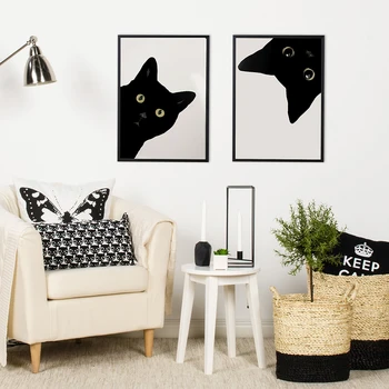 WTQ Pisica Neagra Panza Pictura Animal Poster Negru Iubitor de Pisici Portret Art Decor de Perete de Perete de Artă Cameră Decor Decor Acasă