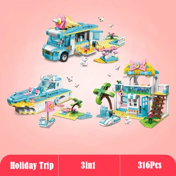 Cy Fete Serie de Blocuri DIY Model de Vila din Caramida Nava de Vacanță Camion Set de Casă Playmobile Jucarii Pentru Copii Cadou de Crăciun