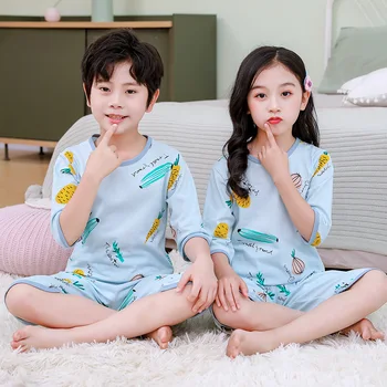 Băieți Fete Pijamale de Vară 2021 Maneca Lunga Îmbrăcăminte pentru Copii Pijamale de Bumbac Poplin Pijama Seturi Pentru Copii 6 8 10 12 14 Ani