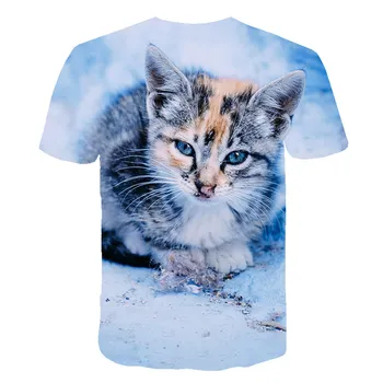 Copii 4-14 Ani Noi 3D Animal Print Pisica Drăguț de Vară de Moda cu Mâneci Scurte Casual Gât T-Shirt Pentru Baieti Si Fete